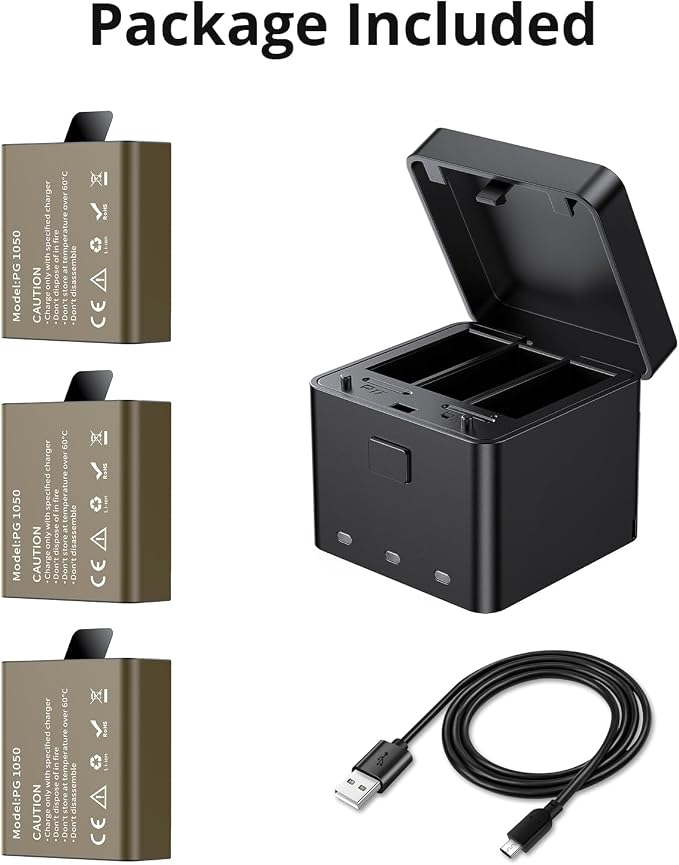 AKASO 3 x 1050mAh Rechargeable Action Camera Battery - Image 7