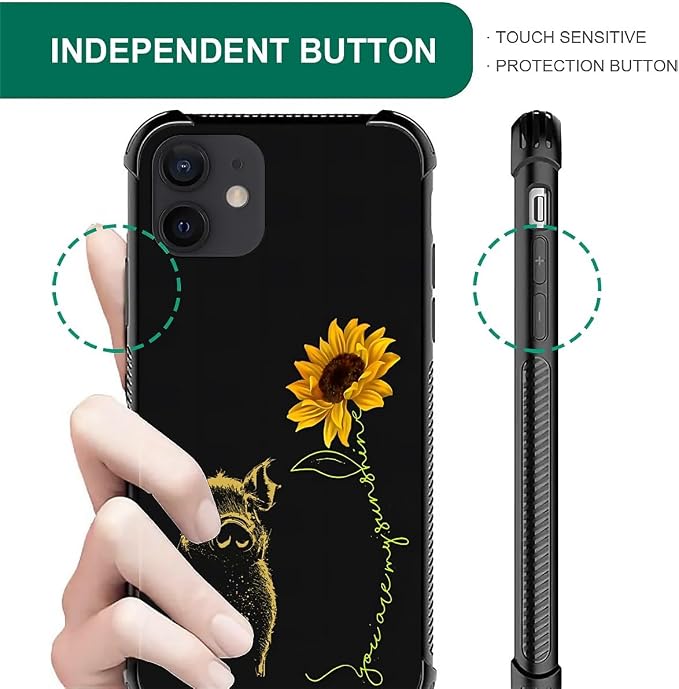 for iPhone 12/12 Pro Case, Pig Sunflower Yellow Sunshine Pattern Graphic Design - Image 4