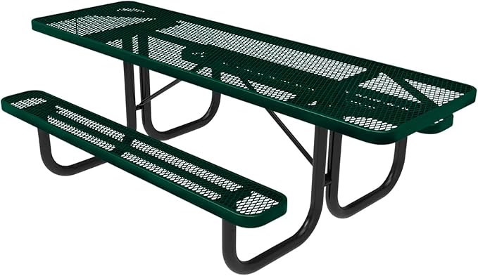 T8H2-DGRN Heavy Duty Rectangular Portable Picnic Table, Handicap Accessible on Both Ends, 8 Ft, Dark Green, Made in America