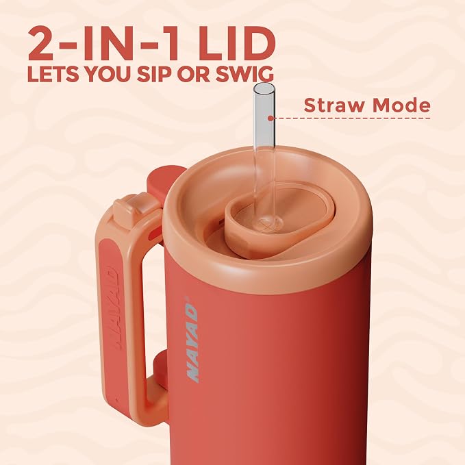 NAYAD 40oz Travel Tumbler with Handle and Straw|Cup Holder Friendly Insulated - Image 4