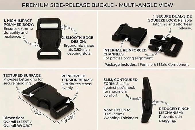 5/8" Black Plastic Side Release Buckle Curved Quick Release - Image 7
