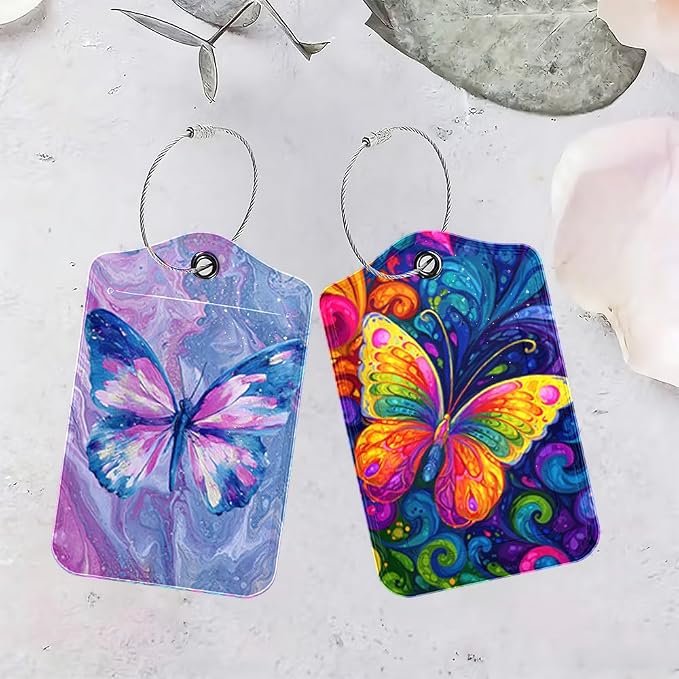 2 Pack Butterfly Luggage Tags for Suitcases, Colorful Artistic Travel ID Tags - Image 4