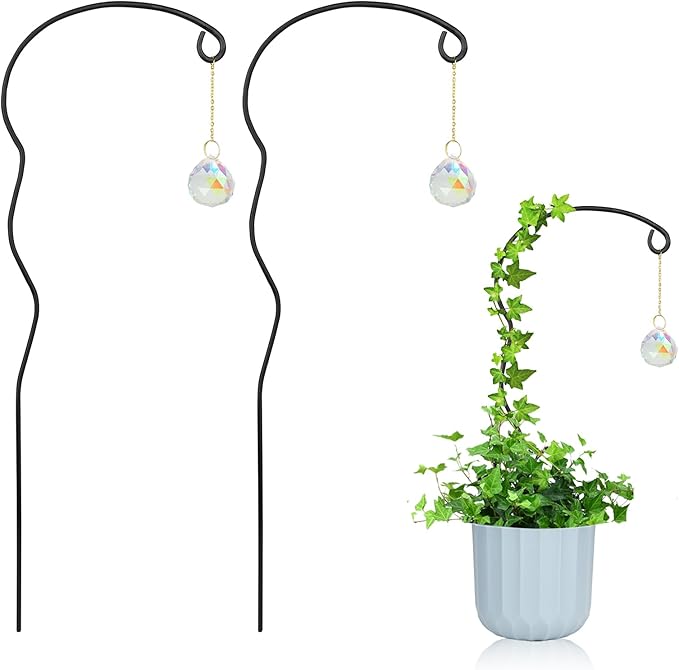 Plant Trellis for Potted Plants with Colorful Crystal Sun Catcher, 17.5 Inch Metal Plant Stakes for Indoor Plant Accessories Indoor for Home Garden,Plant Lover Gift (Black)
