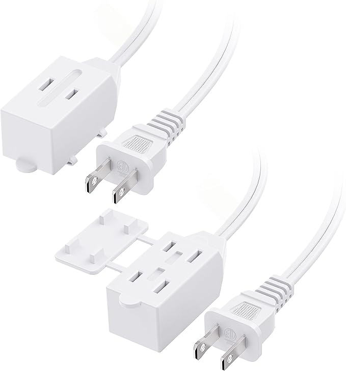 Cable Matters 2-Pack 16 AWG 2 Prong Long Extension Cord 15 ft, 13A 3-Outlet by CableMatters