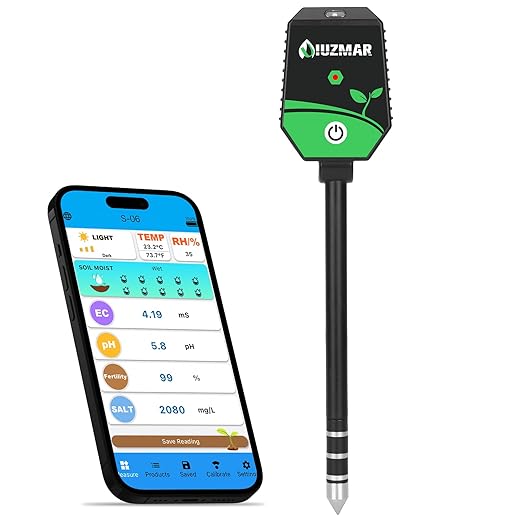 Soil pH Meter Soil Moisture Meter 8 in 1 Fertility Salt Moisture pH EC Light Humidity Temp Accurate Soil pH Test Kit for Garden and Hydroponics