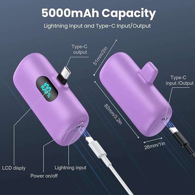 Mini Portable Charger 5000mAh Power Bank, 3A PD USB C Cell Phone Portable Power - Image 5