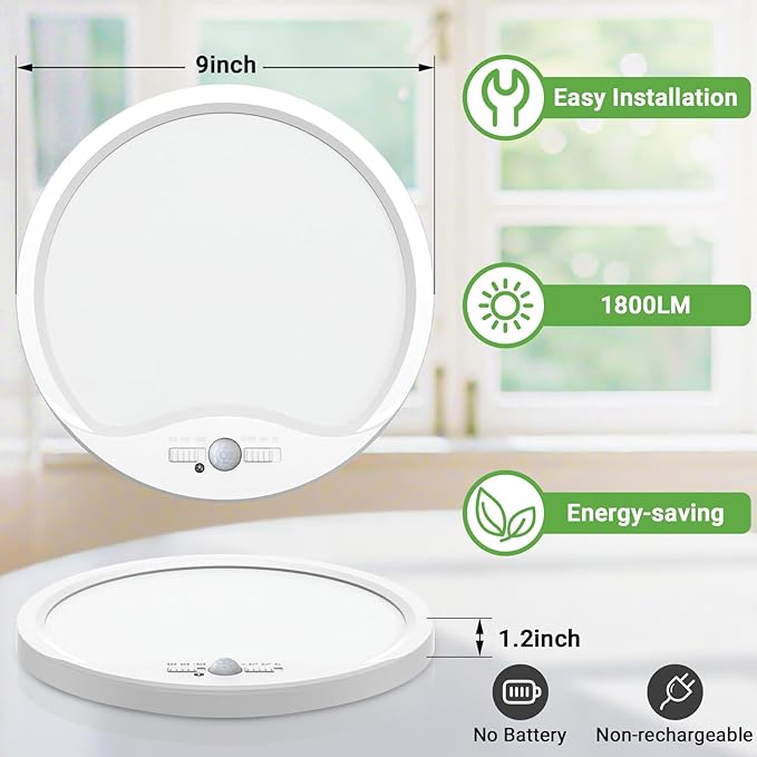 zemty 2Pack 9inch Motion Sensor Ceiling Lights Wired, 18W 1800lm 3CCT/3 - Image 5