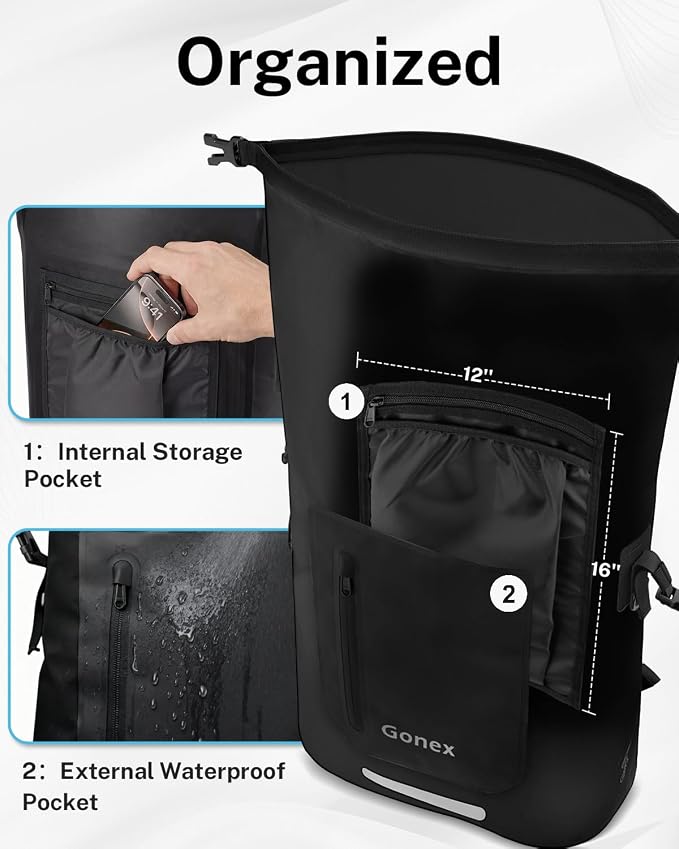 Gonex Ultralight Waterproof TPU Backpack, 35L Roll Top Dry Bag - Image 5
