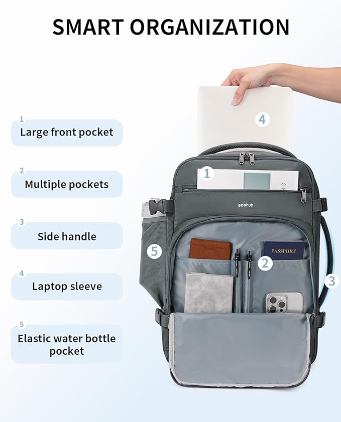 ECOHUB Travel Backpack for Men, Laptop Carry on Backpack - Image 5