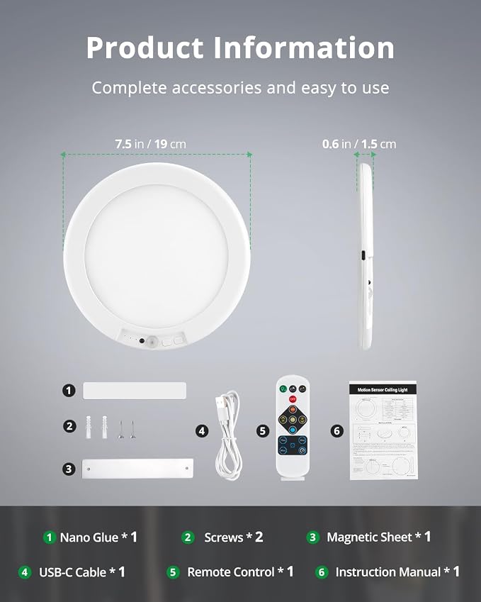 Bojim Wireless Ceiling Light Fixture Rechargeable Battery Operated Waterproof - Image 8