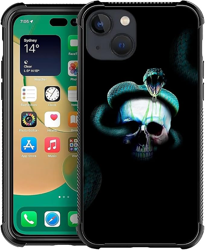 for iPhone 13 Case, Skeleton Winding Snake Pattern Graphic Design Girl Boy Soft by FKBRCL4U