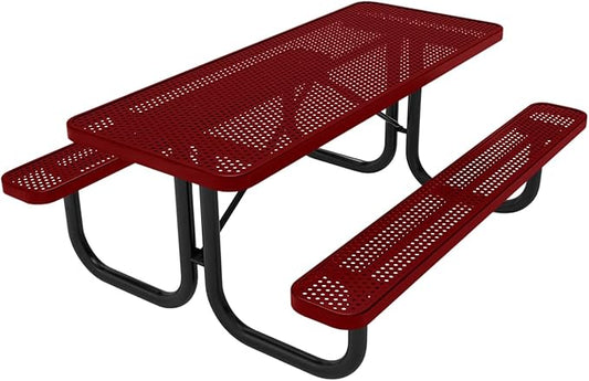 T6-P-TXTBUR Heavy Duty Rectangular Portable Picnic Table, 6 Ft, Textured Burgundy, Made in America