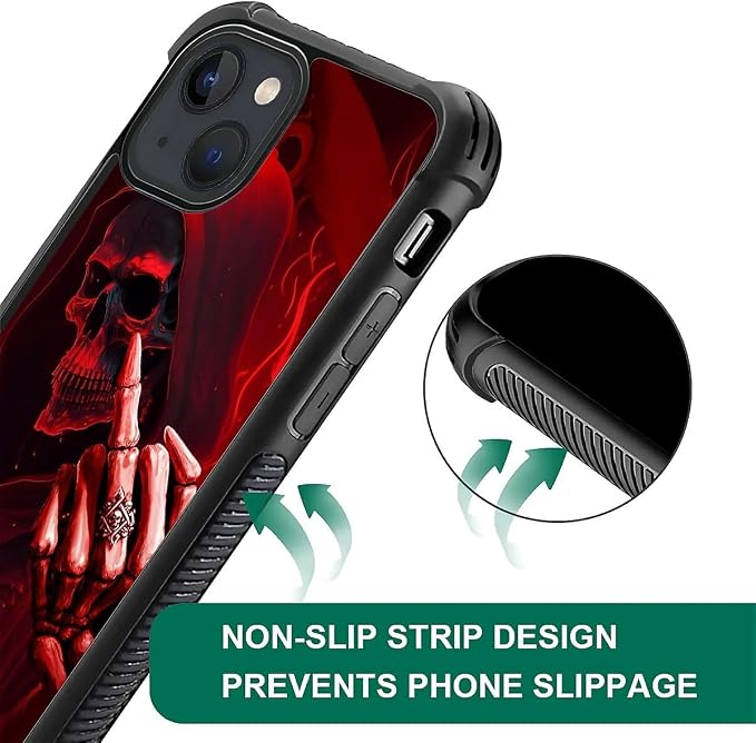 for iPhone 15 Case, Gestures Funny Skull Pattern Graphic Design Girl Boy Soft - Image 6