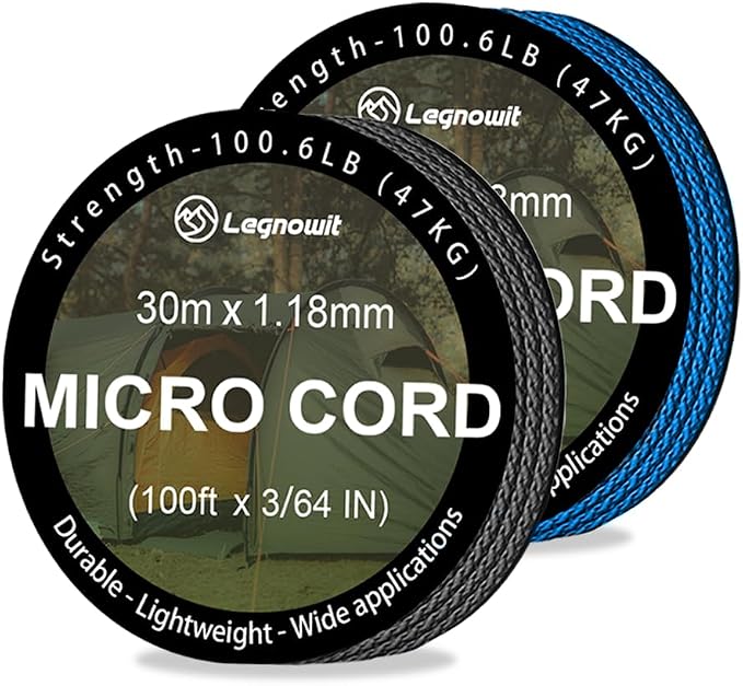 Micro Paracord, 2 Pack 1.18mm x 100ft Thin Mini Utility Braided Small Paracord by Legowitoutdoor
