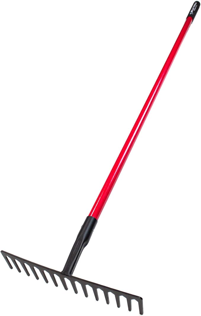 Bully Tools 92301 7 Gauge 16" Level Head Rake with Fiberglass Handle, 66"