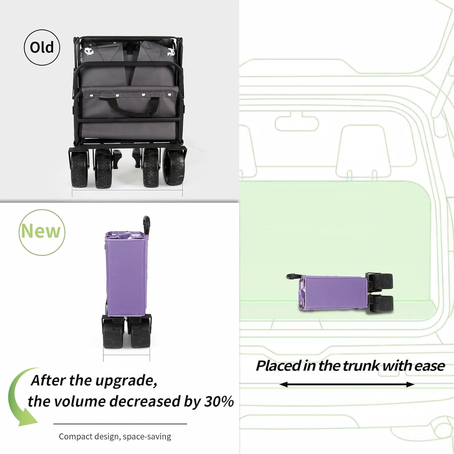 Whitsunday Collapsible Wagon with Tailgate and Big Wheel,Heavy Duty Utility Folding Wagons for Beach Camping Outdoor Purple