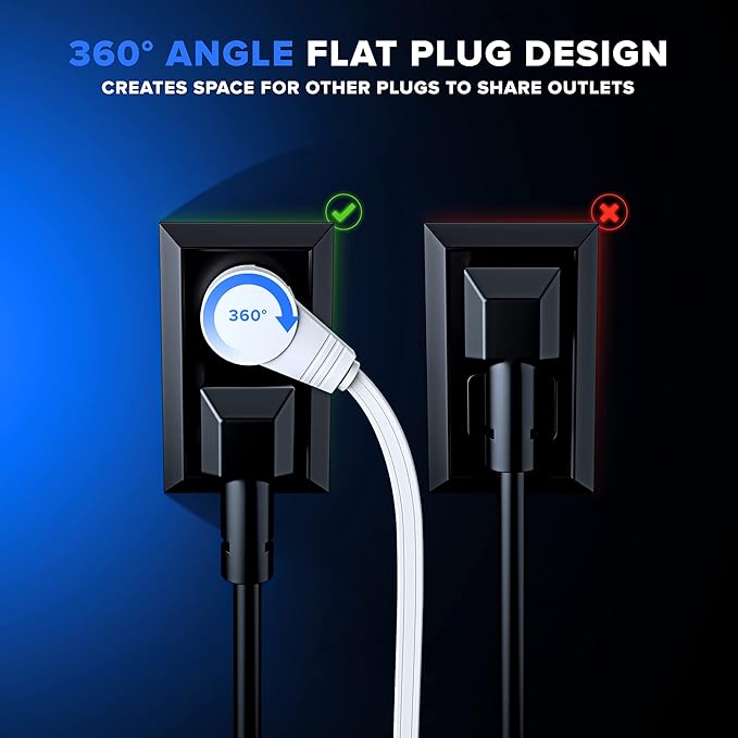 Maximm Cable 2 Ft 360° Rotating Flat Plug Extension Cord, 16/3 AWG Multi 3 - Image 7