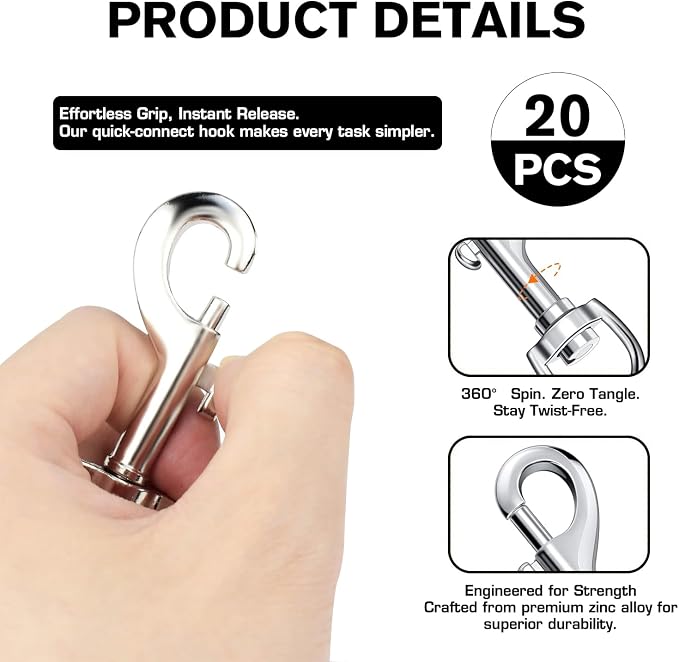Swivel Snap Hooks, Lucky Goddness 20pcs Metal Heavy Duty Square Eye Clasp - Image 3