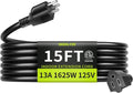 16/3 Black Extension Cord 15 FT Indoor, Short Extension Cord by Seeklyze