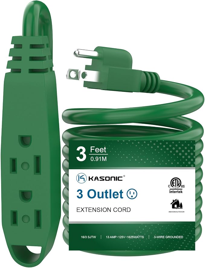 K KASONIC - 3-Feet 3 Outlet Extension Cord, UL Listed, 16/3 SJTW 3-Wire Grounded by KASONIC