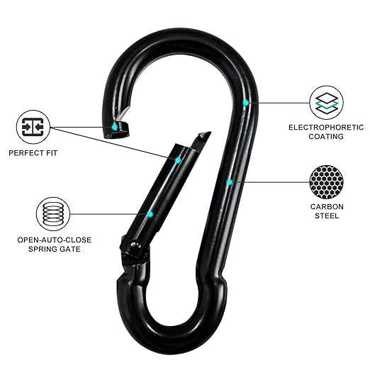 Small Carabiner Clip Hook, 1.57 inch 10 pcs Black Heavy Duty Spring Snap Hook - Image 4