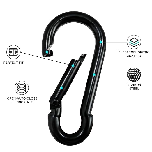 Large Carabiner Clip Hook, 4 inch 4 pcs Black Heavy Duty Spring Snap Hook Key - Image 4