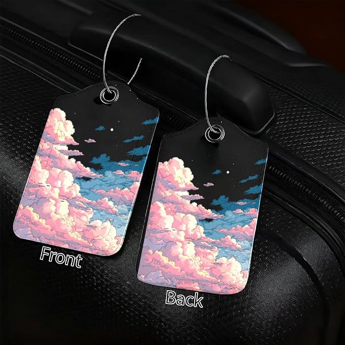 2Pcs Pink Clouds Luggage Tags for Suitcases, 2.83x4.53 Starry Sky ID Labels - Image 2