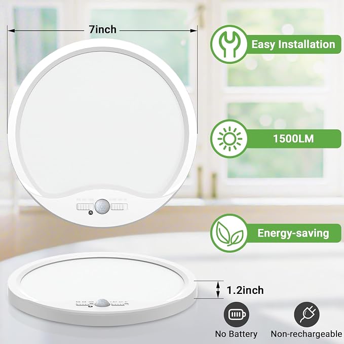 zemty 7inch Small Motion Sensor Ceiling Lights Wired, 15W 1500lm 3CCT/3 - Image 4