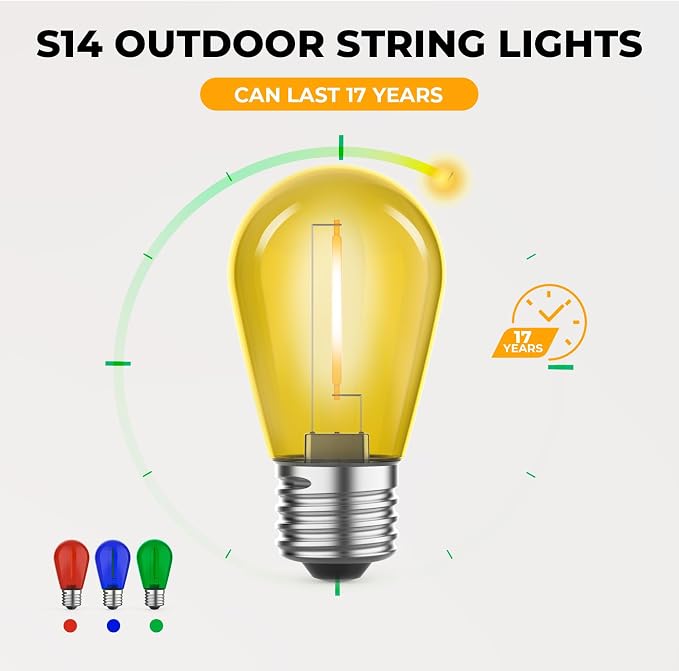 GvvooHome 15 Pack S14 Colored LED String Light Bulbs, 1W Plastic Shatterproof - Image 5