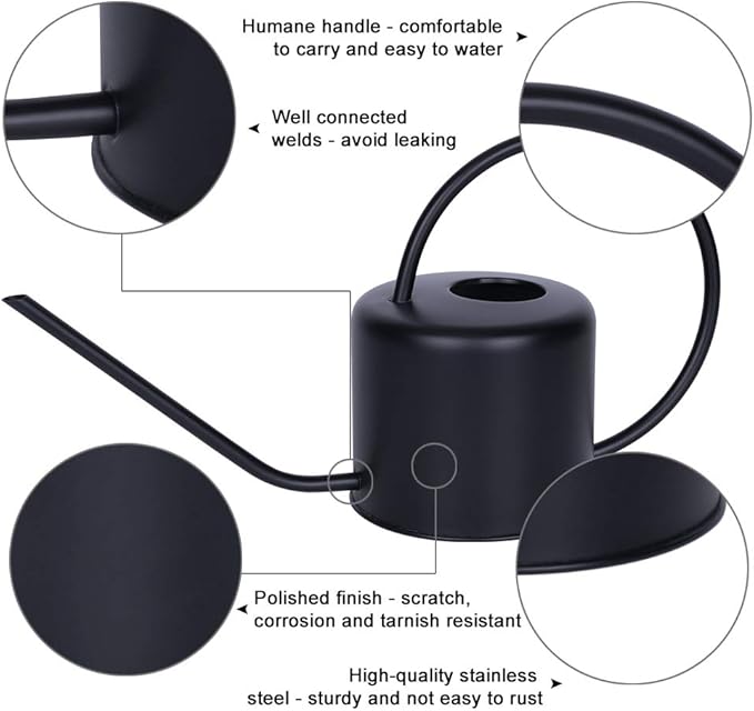 Remiawy Watering Can Indoor Outdoor Stainless Steel Watering Cans for House Plants Long Spout Water Can for Succulent Bonsai Garden Flower(40oz/1300ml)