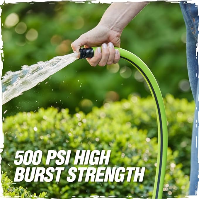 Rugged Rhino Heavy Duty Flexible Light Weight Garden Hose, 25ft x 5/8in, 4 Layer Leakproof Outdoor Gardening Tools, Watering Supplies, Powerful Water Pressure for Lawn, Flowers, Green Black