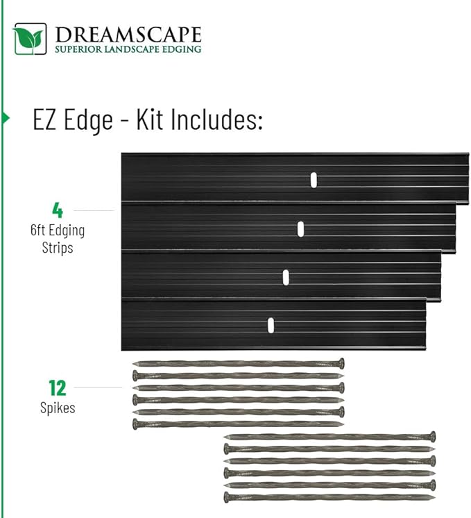 Dreamscape E-Z Edge Aluminum Landscape Edging - 4 Strips, 6ft Each (24ft Total), Mill Finish (Natural Aluminum) - Professional Quality Landscaping Border, Metal Divider for Lawn, Garden, Flowerbed