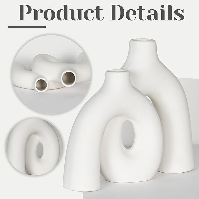 CEMABT Modern Nordic Boho Vase Set - Elegant White Matte Ceramic Home Decor for Living Room, Bookshelf, Mantel, Entryway Table & Console Décor | Shelf Decorations Gift