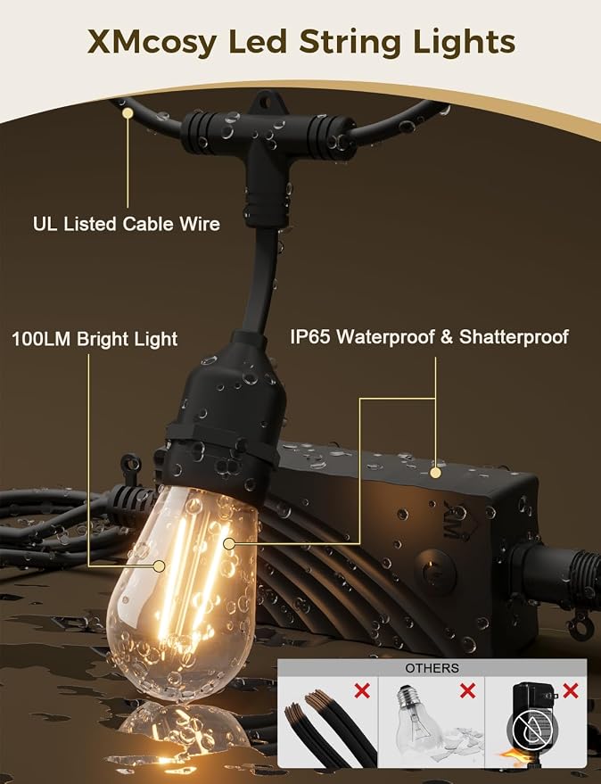 XMCOSY+ Smart Outdoor String Lights, 123Ft LED Patio Lights Waterproof IP65 - Image 5