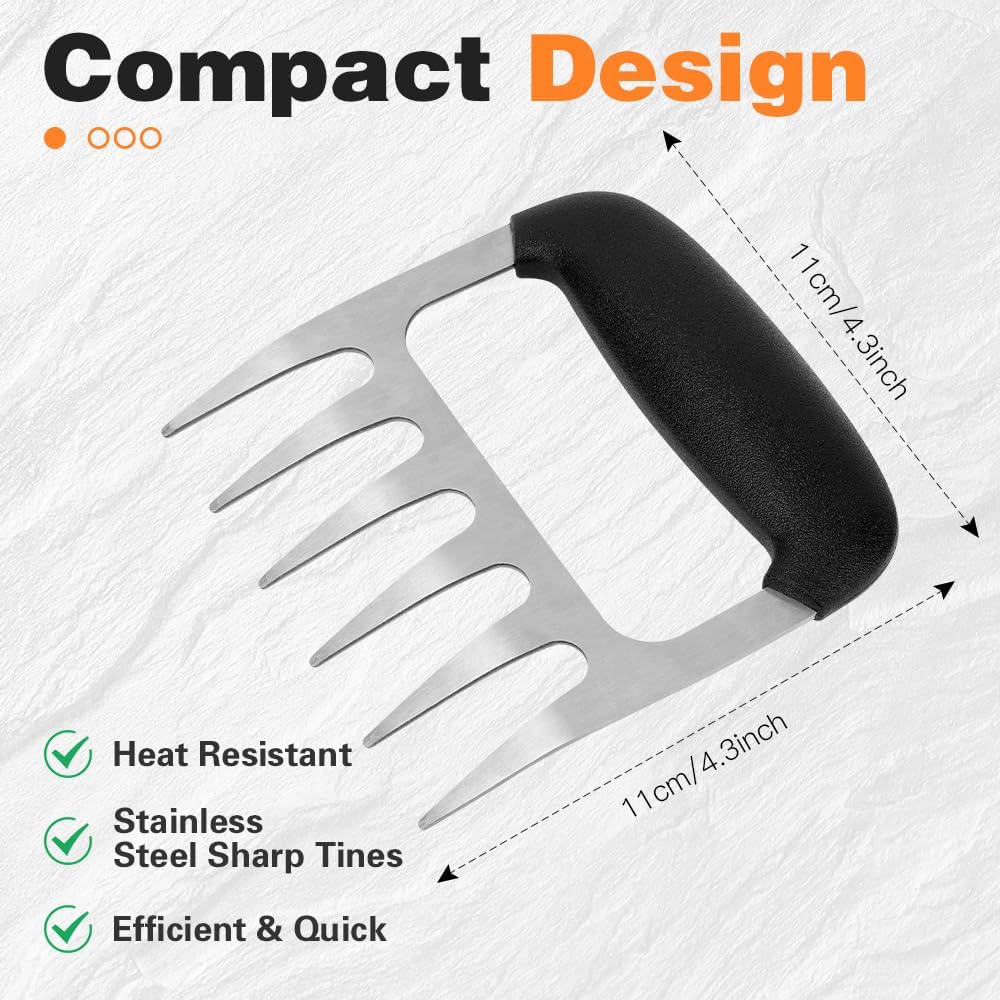 Meat Shredder Claws, 2 PCS Stainless Steel Meat Claws, Metal Pulled Pork with Handle Turkey Pork Chicken Shredder Tool Accessories for Men Grilling Cooking BBQ Serving