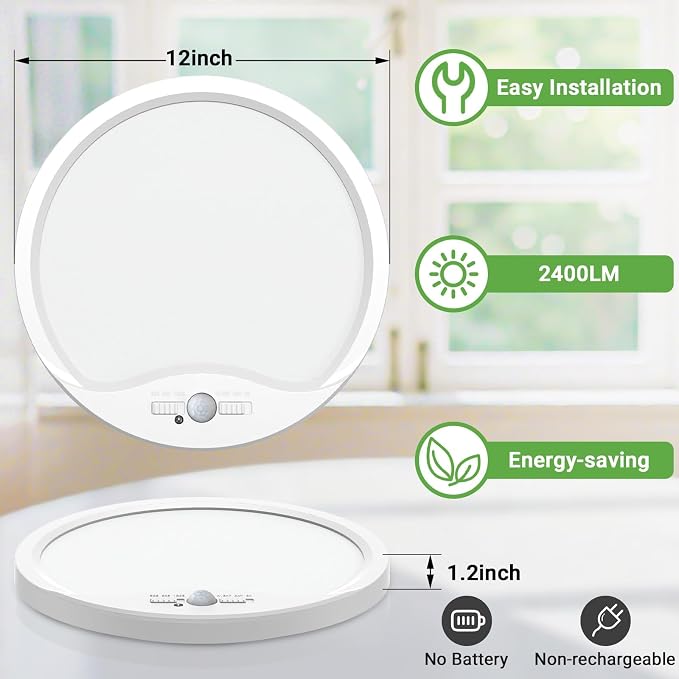 zemty 2Pack 12inch Motion Sensor Ceiling Lights Wired, 24W 2400lm 3CCT/3 - Image 5