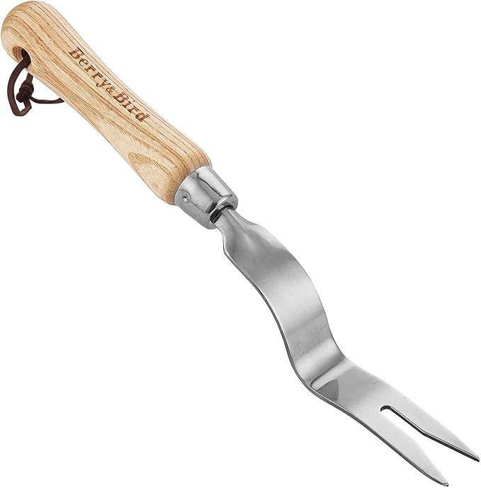 Berry&Bird Hand Weeder Tool, Stainless Steel Gardening Weed Puller, 12.1" Manual Weeding Removal Cutter Tool with Ash Wood Handle for Planting, Weeding, Flower & Vegetable Care in Garden Lawn Yard