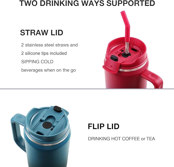 EALGRO 40 oz Tumbler with Handle, Insulated Tumblers with Lid and Straw - Image 2