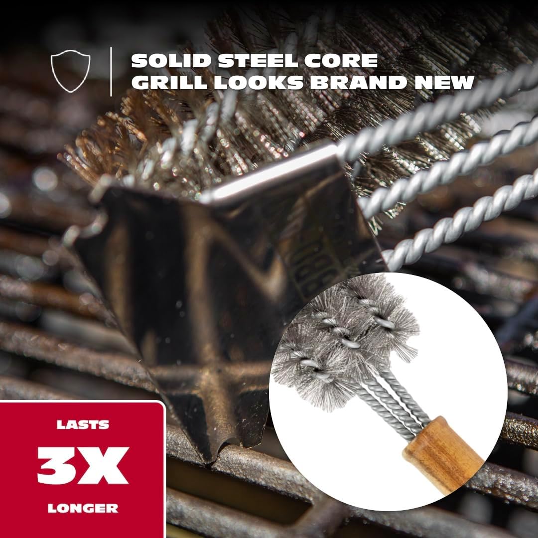 BBQ-AID All Angles BBQ Grill Brush for Outdoor Grill – Cleans All Angles, Large Wooden Handle, and Stainless Steel Bristles - BBQ Brush for Grill Cleaning – Grill Cleaner Brush Safe for BBQ and Grill