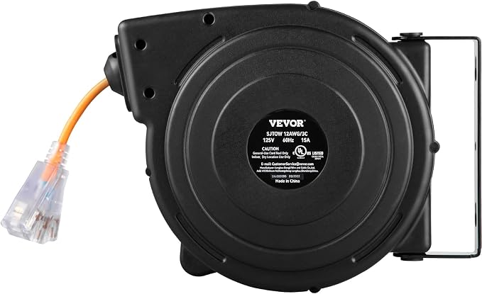 VEVOR Retractable Extension Cord Reel, 50 FT Heavy Duty 14AWG/3C SJTOW Power - Image 11