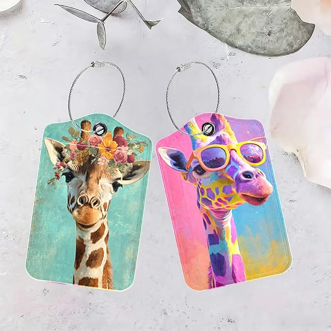 2 Pack Giraffe Luggage Tags for Suitcases, Floral & Sunglasses Animal Travel ID - Image 4