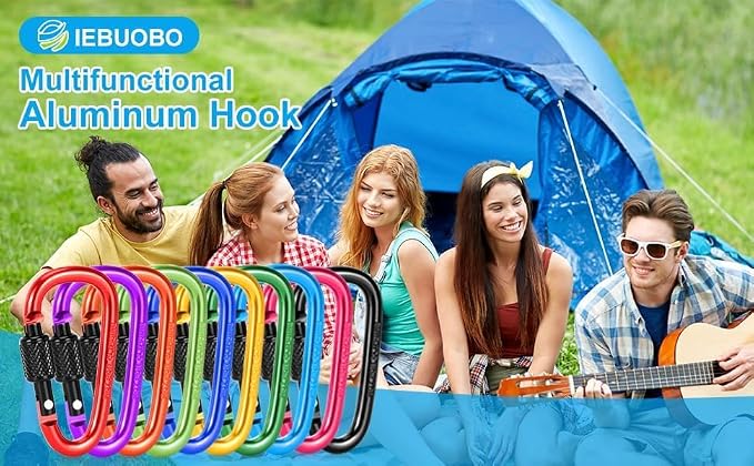10 Pack Aluminum D Ring Key Rings Hiking Clips Locking Carabiner - Image 5