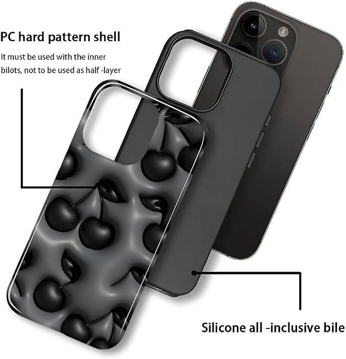 for iPhone 11 Case, HL2 Cute Cool Cherry Black Hybrid 2 Layer Hard Shell - Image 3