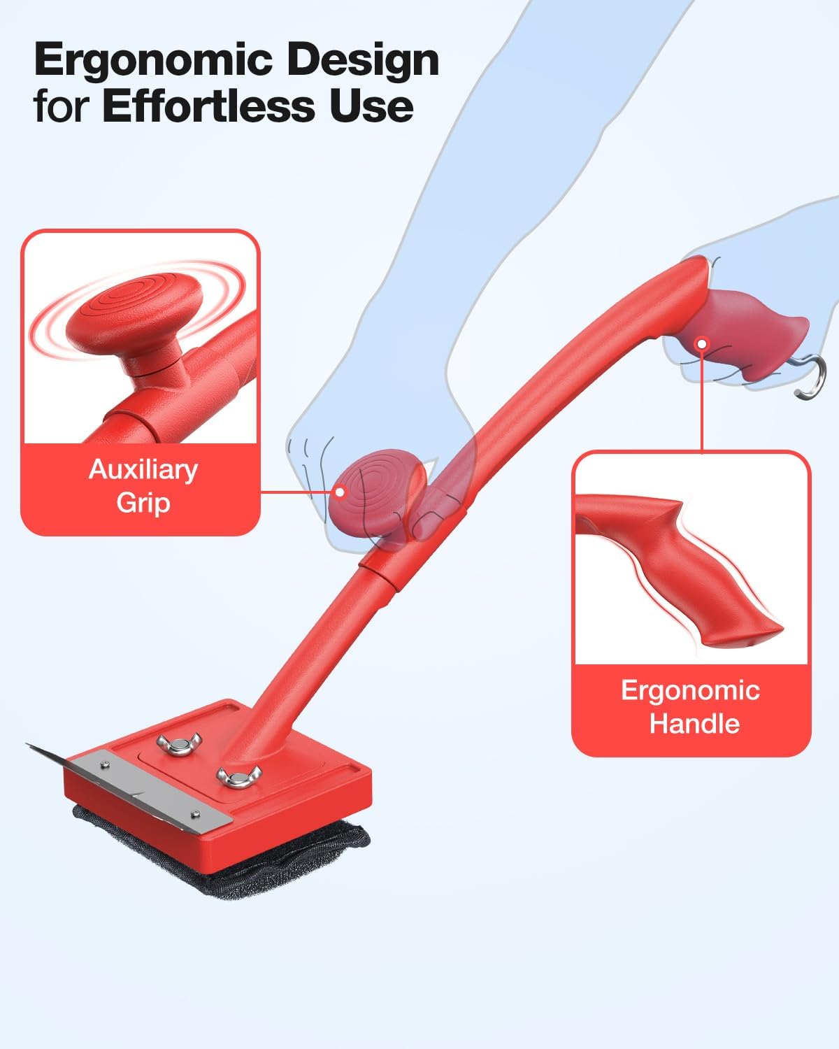 Grill Brush Bristle Free with Scraper 2 Replacement Heads, Steel Wire Replaceable Head and Fire-Resistant Fabric Replaceable Head