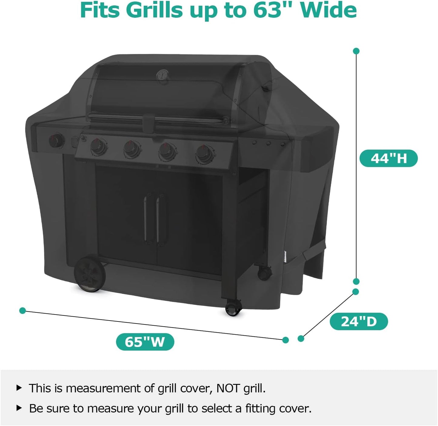 SunPatio Barbecue Grill Cover 65 Inch, Outdoor Heavy Duty Waterproof Charcoal Gas Grill Cover, Fade Resistant, All Weather Protection Compatible for Weber Charbroil Nexgrill and More, Black