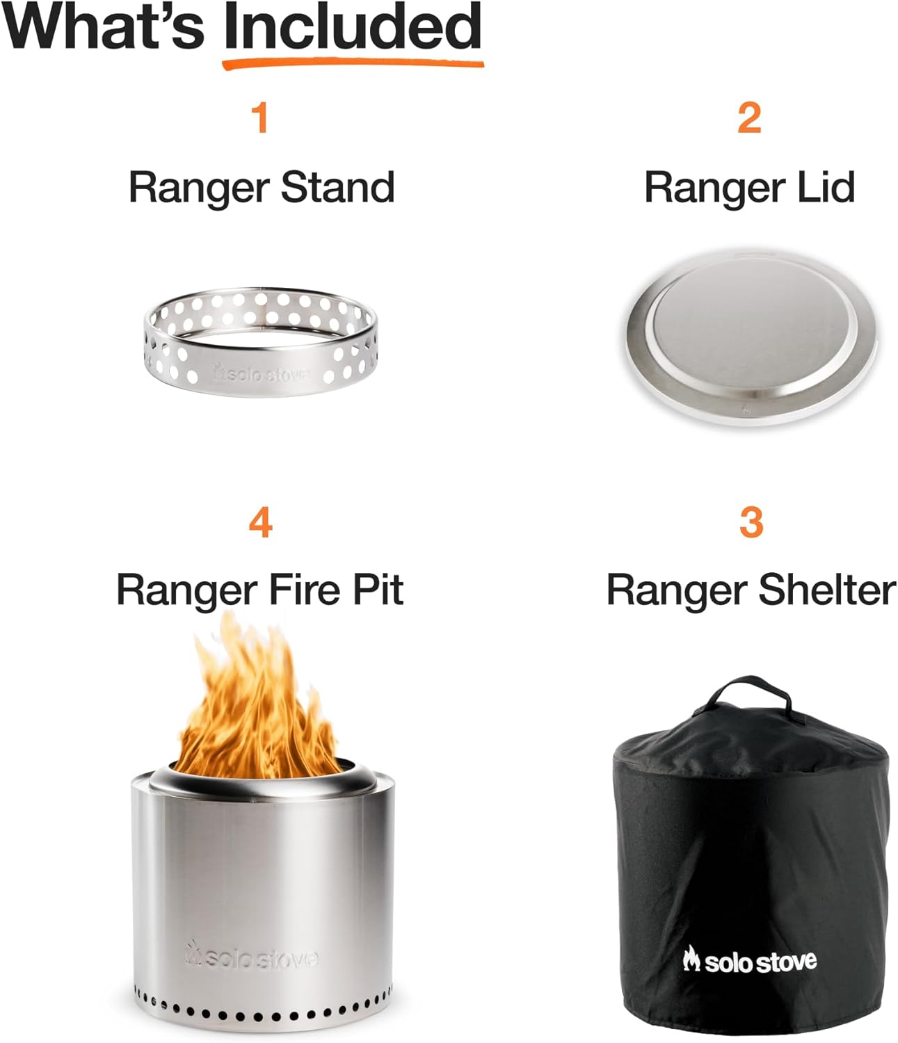Solo Stove Ranger Amazon Exclusive Fire Pit Bundle | Portable & Smokeless | Includes Stand, Lid & Shelter | Ideal for 2–4 People | Stainless Steel, 15"x15", 22lbs