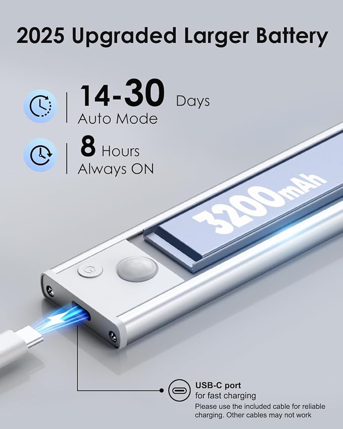 2-Pack Under Cabinet Lighting, Upgraded 3200mAh Rechargeable Under Cabinet - Image 3
