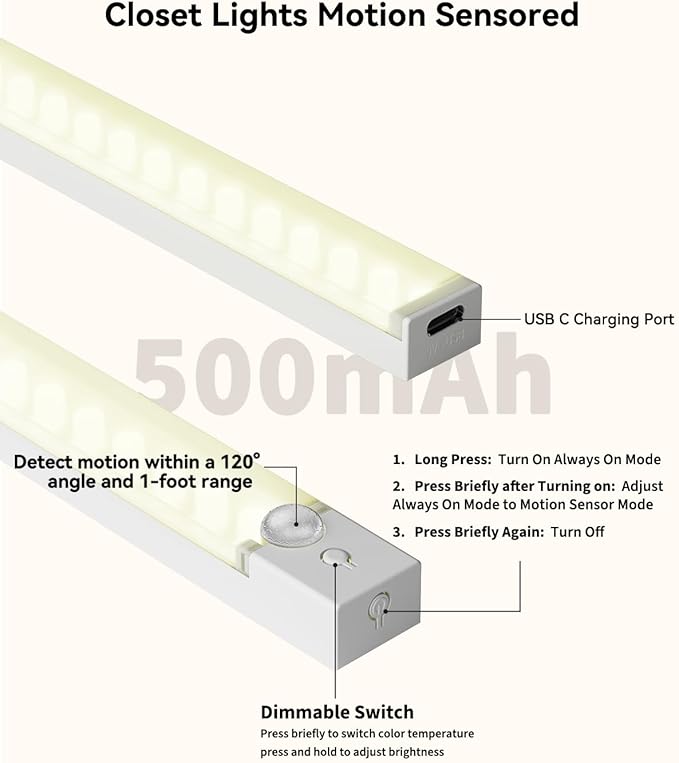 Under Cabinet Lighting 8 Inch 6-Pack, Rechargeable Motion Sensor Light Indoor - Image 5