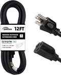Indoor Outdoor Extension Cord Weatherproof, UL Certified, 12 Gauge 12FT Black 3 by HONDERSON