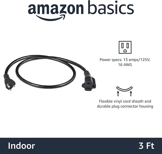 Amazon Basics Extension Cord, 3 Prong Outlet Extender, Indoor Power Extension - Image 2
